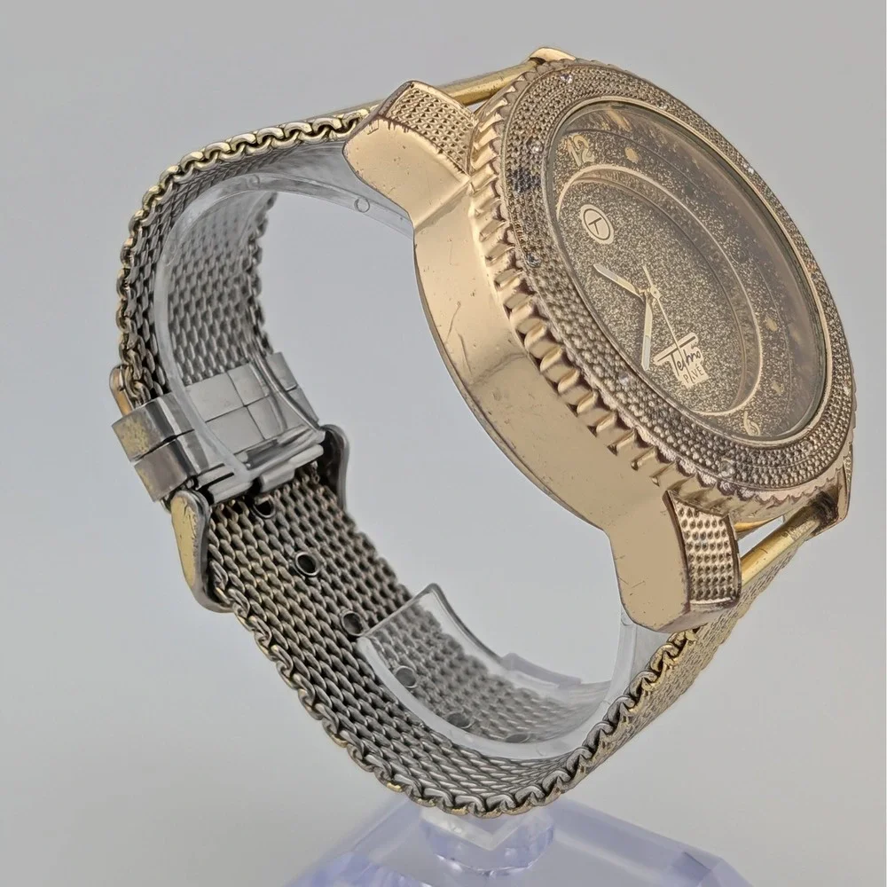 Techno Pave 7758 Men's 51mm Gold Tone Crystal Iced Bling Statement Quartz Watch